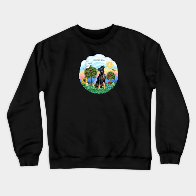 "Happy Day" Miniature Pinscher (Natural ears) in the Country Crewneck Sweatshirt by Dogs Galore and More